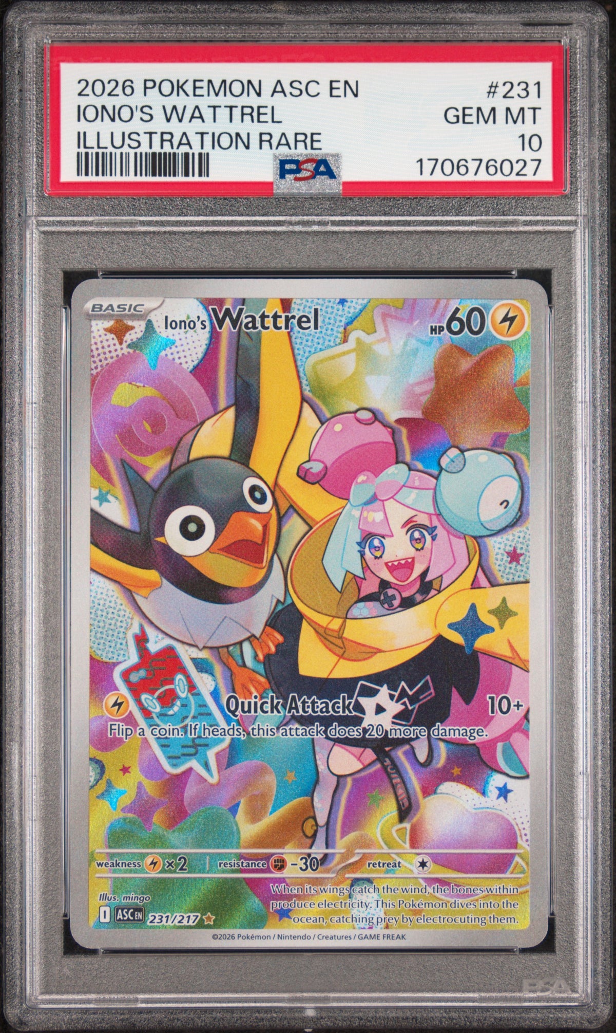 Pokemon Asc En-Ascended Heroes #231 Iono'S Wattrel Illustration Rare PSA 10 GEM