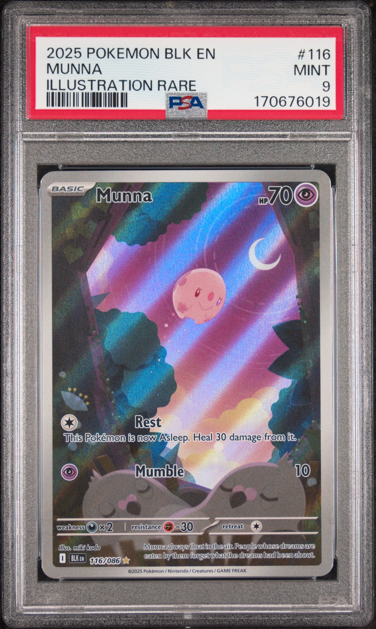 Pokemon 2025 Pokemon Blk En-Black Bolt #116 Munna Illustration Rare PSA 9