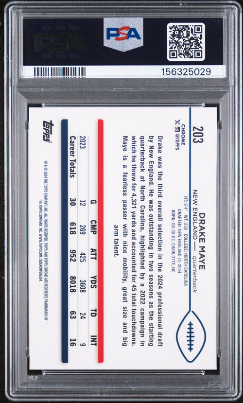 2024 Topps Chrome #203 Drake Maye ROOKIE PSA 9 MINT