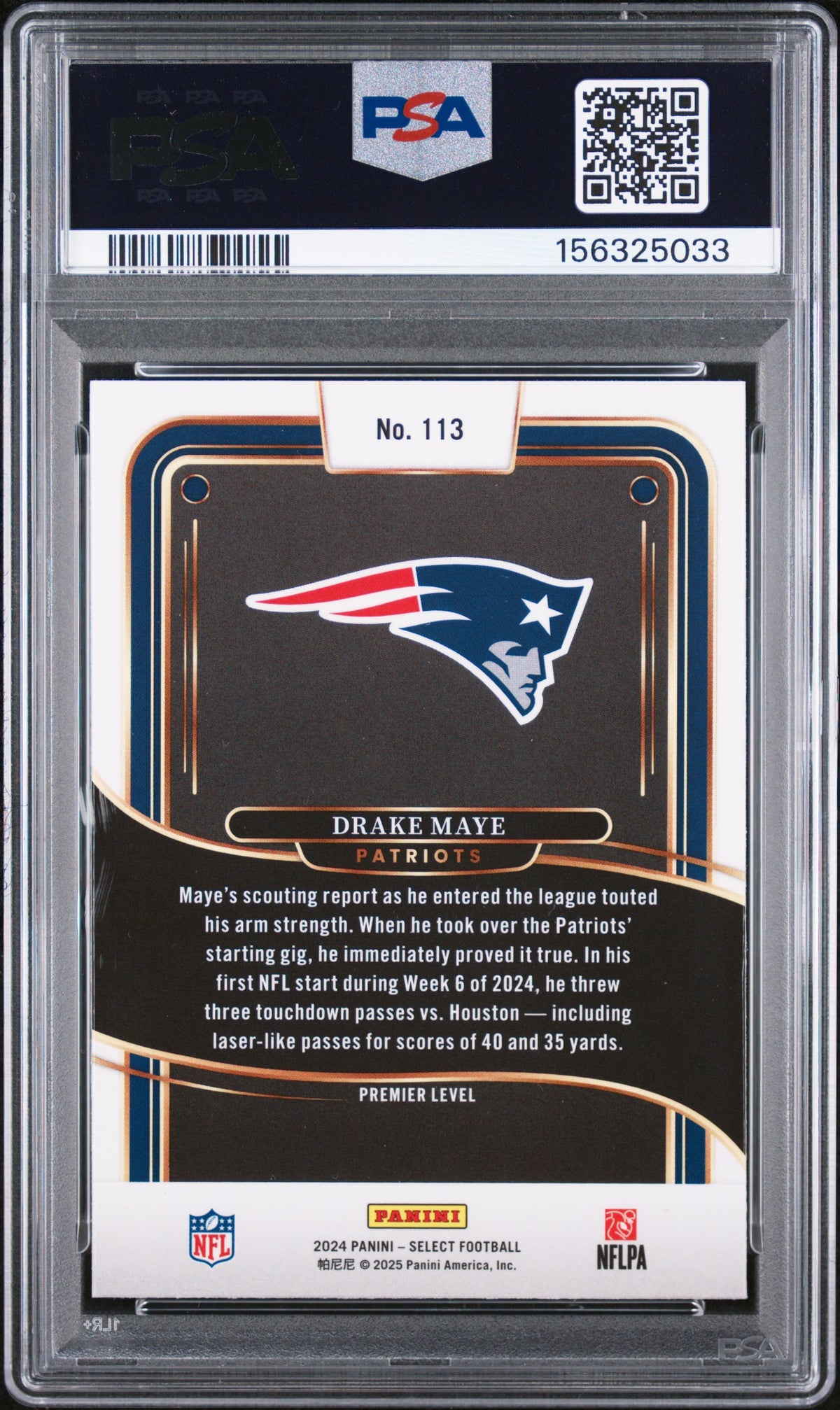 2024 Panini Select #113 Drake Maye PSA 9 MINT