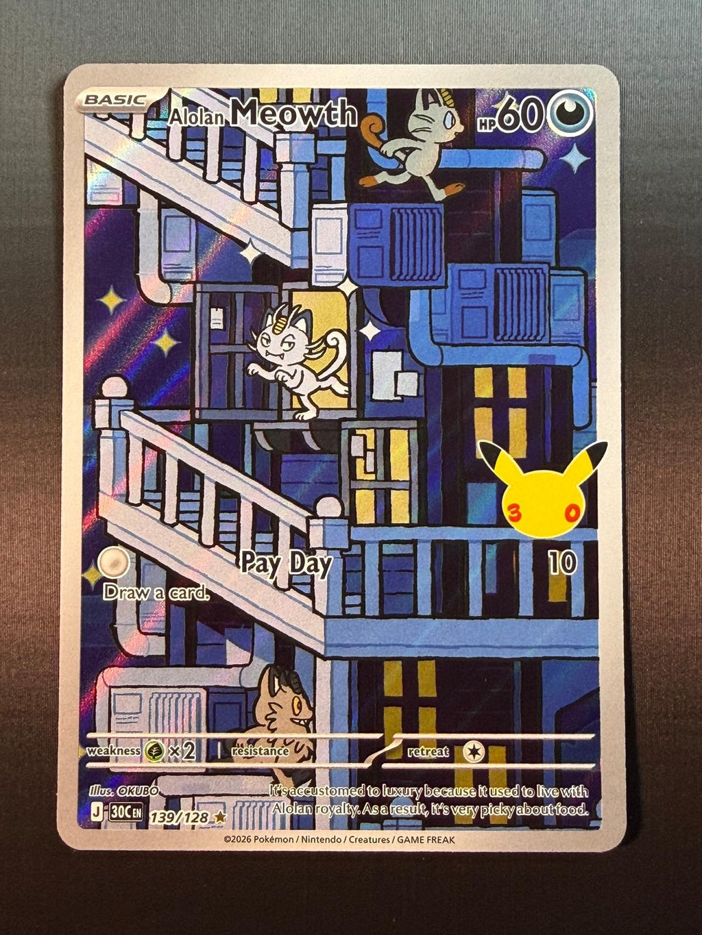 Pokemon ME: 30th Celebration #139/128 Alolan Meowth Illustration Rare NM/MT