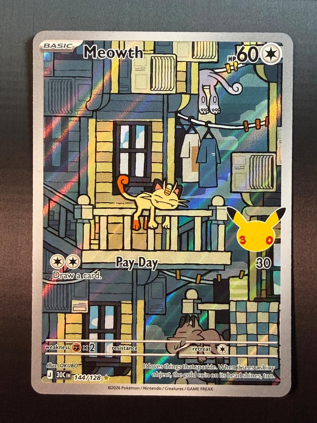 Pokemon ME: 30th Celebration #144/128 Meowth Illustration Rare NM/MT