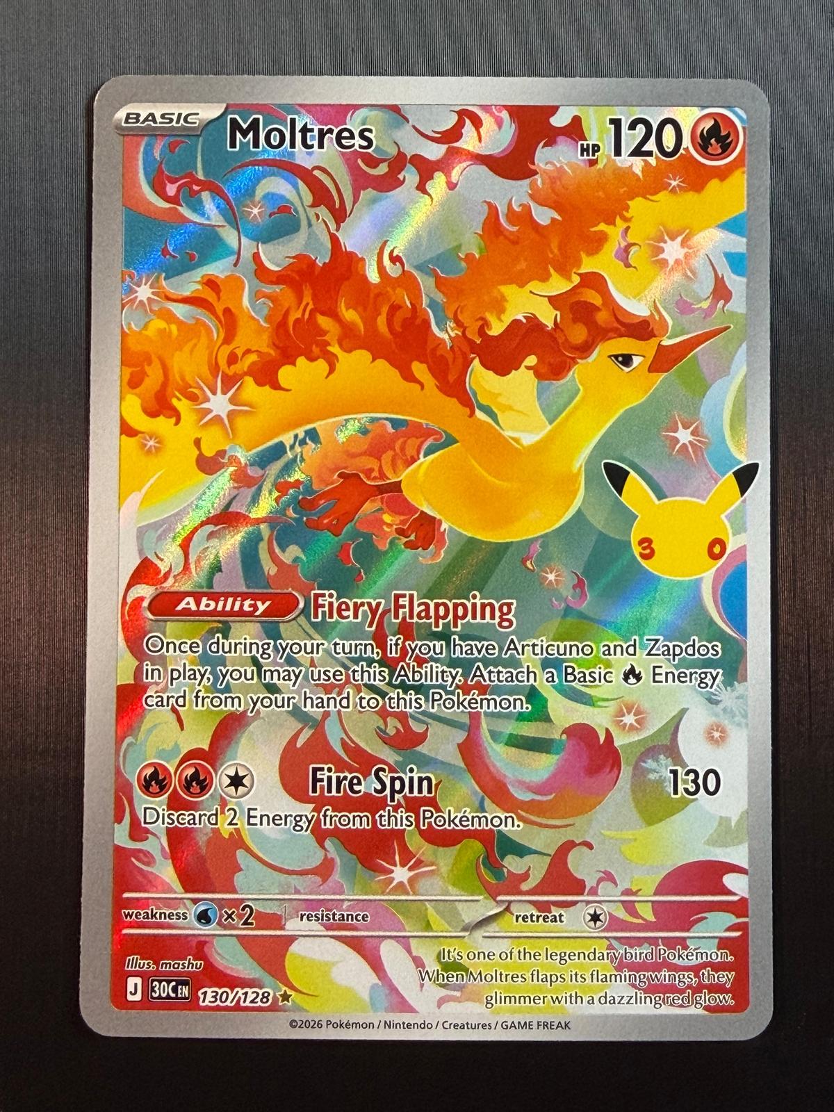 Pokemon ME: 30th Celebration #130/128 Moltres Illustration Rare NM/MT