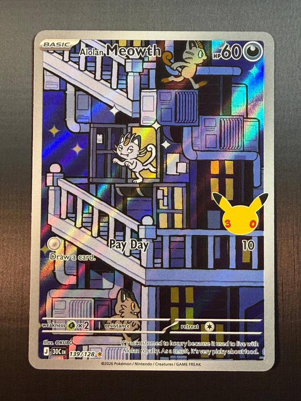Pokemon ME: 30th Celebration #139/128 Alolan Meowth Illustration Rare NM/MT